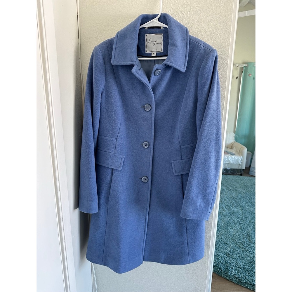 Larry Levine Light Blue Wool Blend Coat | Size M | Classic Tailored Fit